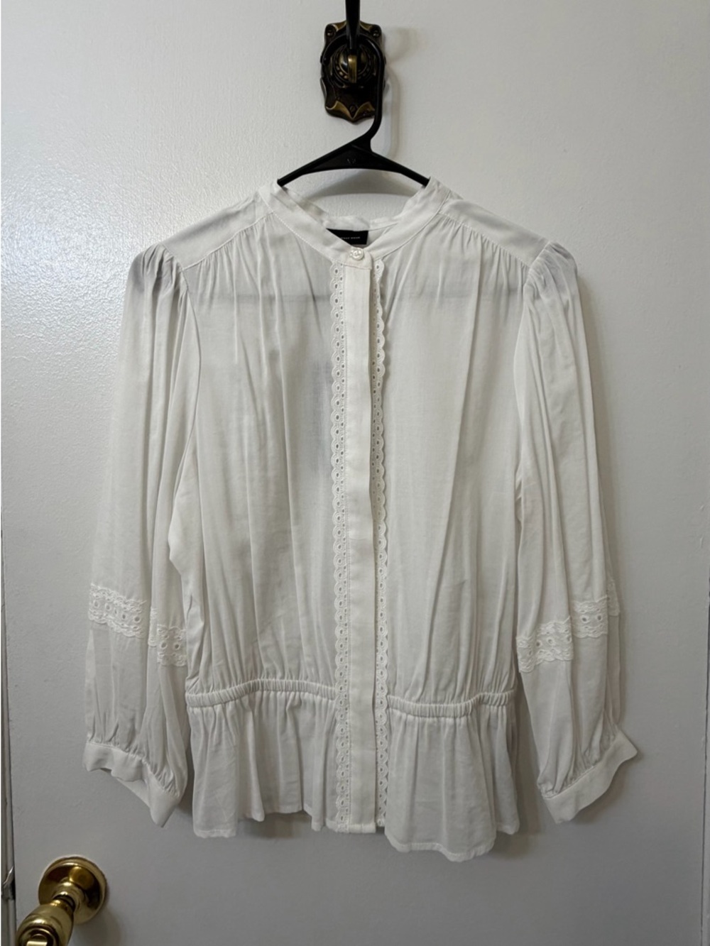 Who What Wear White Lace-Trim Button Front Peasant Blouse